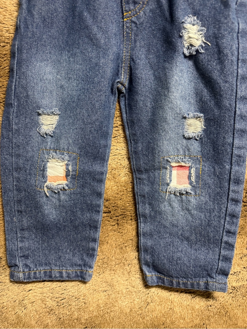 Kids Distressed Blue Denim Jeans with Patch Details